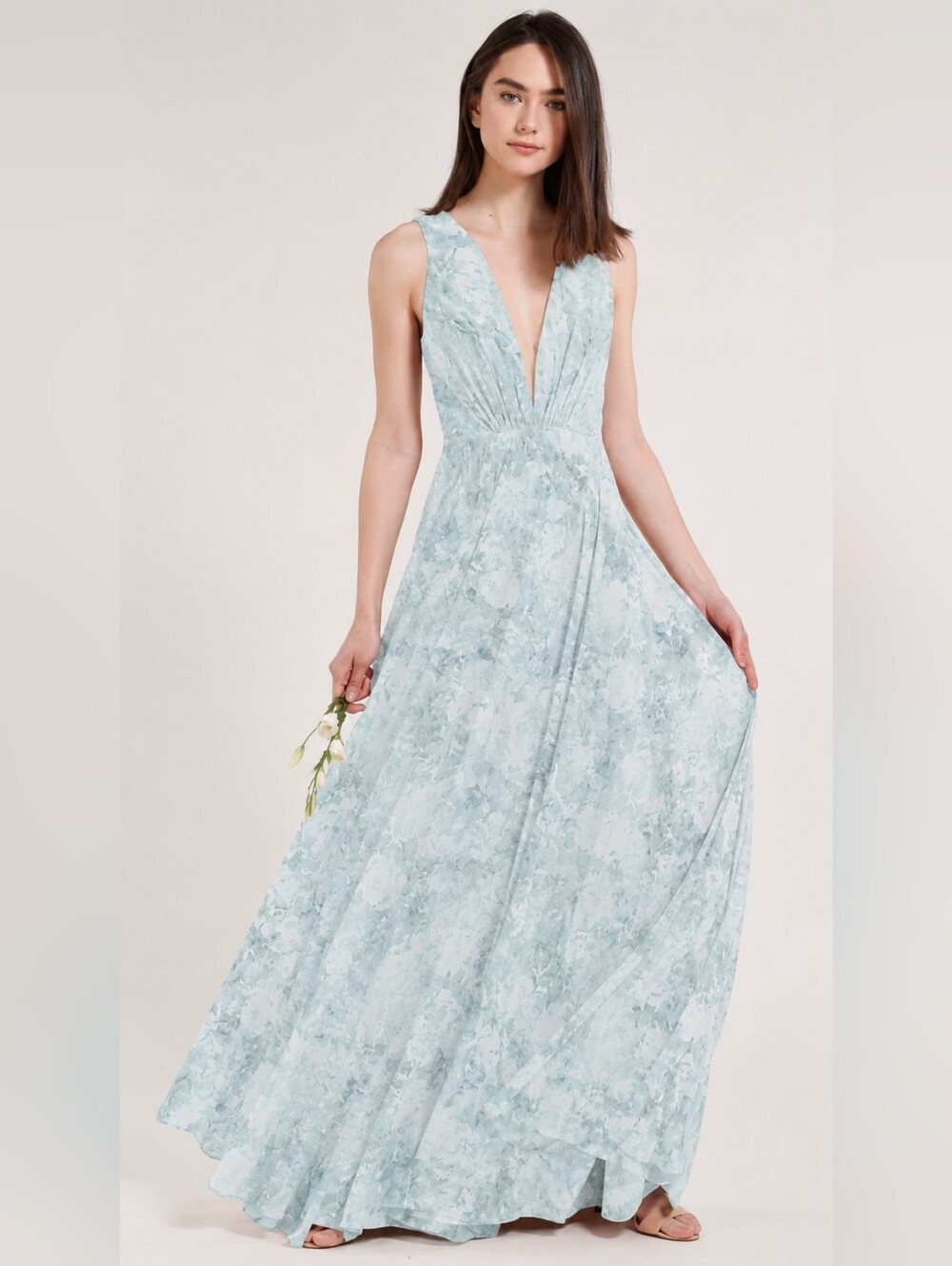 Jenny Yoo Ryan Floral Bridesmaid Dress Green Blue A-Line Floor Length Size 6